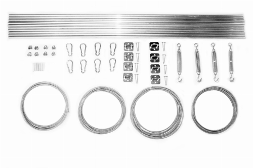 Kit de montage pour store romain de terrasse 4x4 m avec câbles en acier, tubes, mousquetons et tendeurs