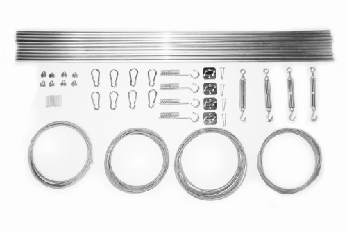 Kit de montage pour store romain de terrasse 4x4 m comprenant câbles en acier, tubes, mousquetons et tendeurs