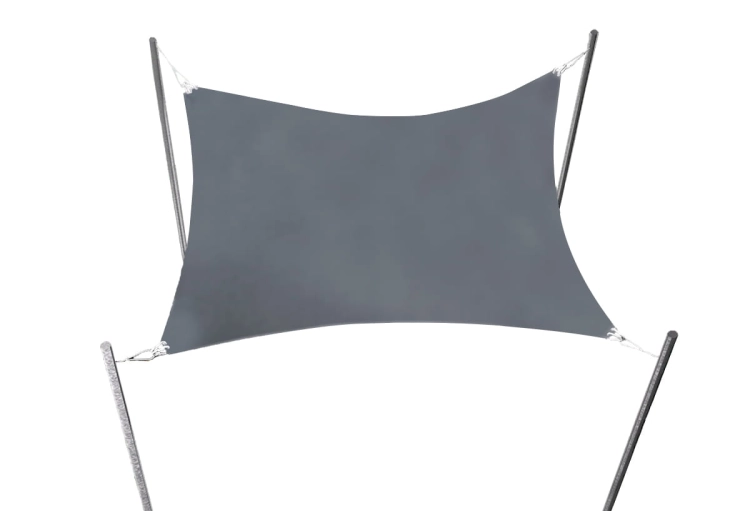 Voile d'ombrage rectangulaire gris 3x5 m monté sur quatre poteaux, auvent de protection solaire premium
