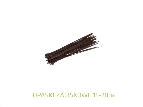 Zestaw ciemnobrązowych opasek zaciskowych o długości 15-20 cm do montażu osłon balkonowych