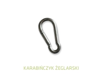 Mousqueton marin en acier argenté pour l'installation de sangles pare-soleil sur fond blanc