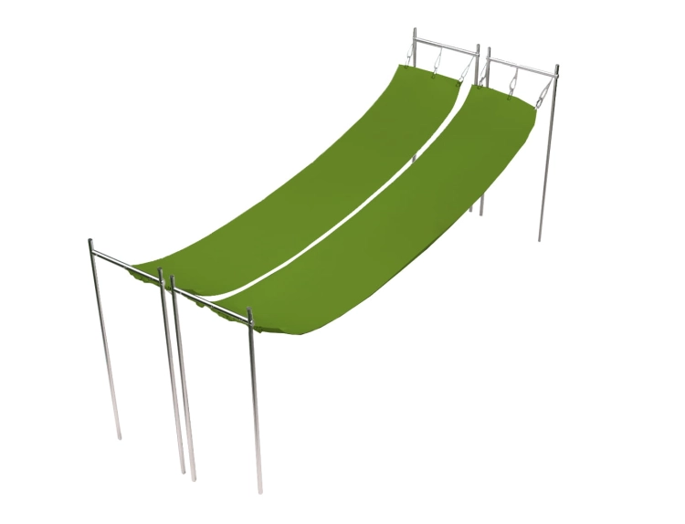 Double store romain vert sur cadre métallique, protection de terrasse imperméable sur mesure