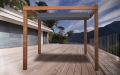 Vela ombreggiante grigia premium impermeabile e retrattile su pergola in legno con vista lago