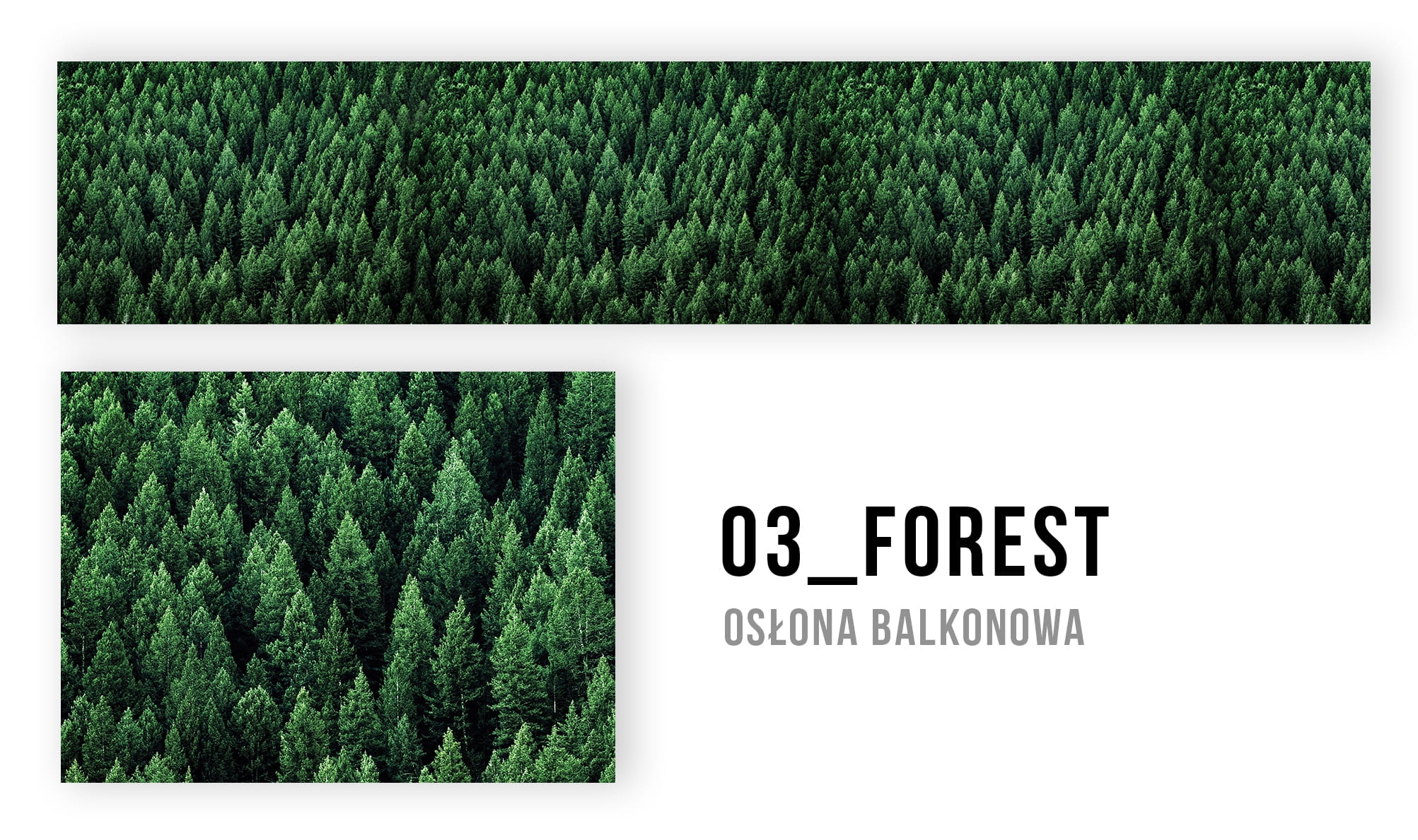 Protección de balcón a medida con gráfico de bosque de coníferas denso visto desde arriba en color verde oscuro