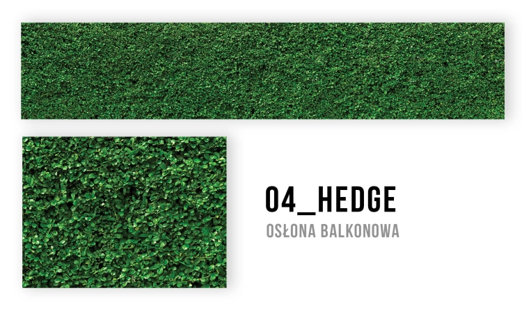 Zelená balkónová clona na mieru s grafikou hustého zeleného živého plota s malými listami