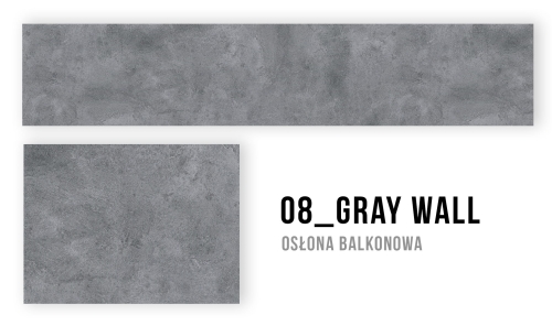 Frangivento per balcone grigio con grafica effetto muro di cemento, su misura.