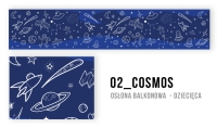 Osłona balkonowa dziecięca z motywem kosmosu, rakietami i planetami na ciemnoniebieskim tle