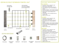 Schéma et éléments du kit de montage pour grands stores bains sur structures en bois et maçonnerie