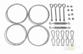 Kit de montaje para toldo vela: cables de acero, mosquetones y tensores sobre fondo blanco