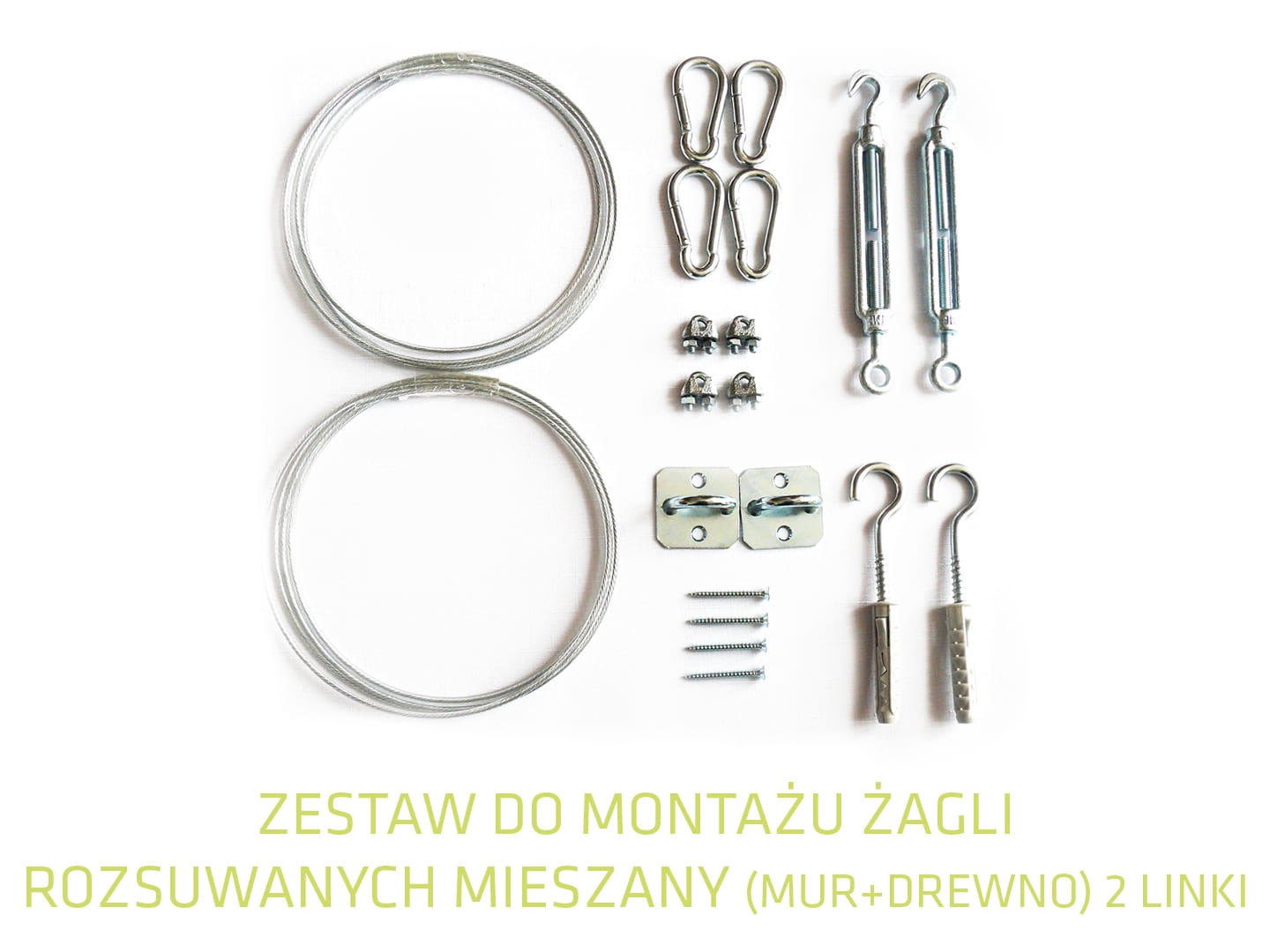 Kit de montage pour voiles d'ombrage sur câbles pour mur et bois – câbles en acier, tendeurs et mousquetons