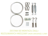 Montážna sada pre sieniace plachty na lankách do steny a dreva – oceľové lanká, napínače a karabíny