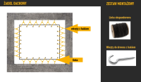Esquema de montaje de vela de techo con cuerda elástica y tornillos para madera con gancho