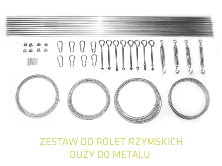 Kit de montage pour stores bais avec câbles en acier, tiges, tendeurs et éléments de fixation