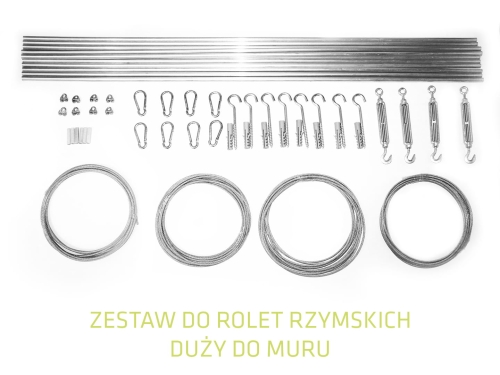 Kit de montage pour stores bateaux avec tiges, câbles en acier, mousquetons et tendeurs muraux