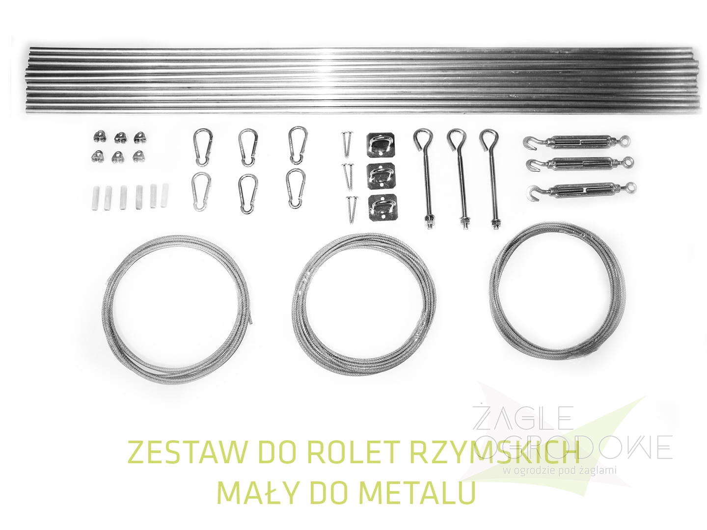 Kit de montage pour store bâteau horizontal sur structure métallique avec câbles, tubes et ferrures
