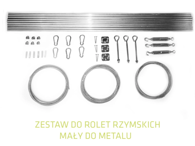 Kit de montage pour store bâteau horizontal sur structure métallique avec câbles, tubes et ferrures
