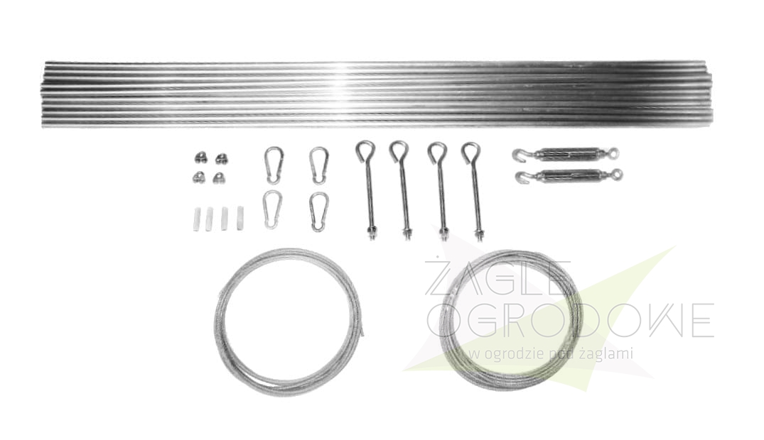 Kit de montage pour store bâteau PVC imperméable : tubes, câbles en acier, mousquetons et tendeurs