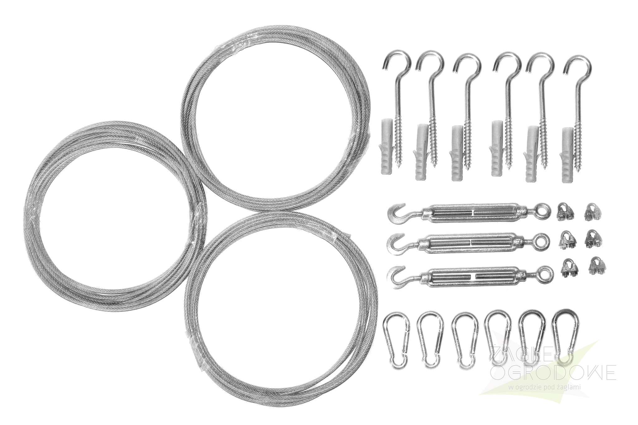 Kit de montage pour voile d'ombrage rétractable au mur avec 3 câbles en acier, ridoirs, mousquetons et crochets