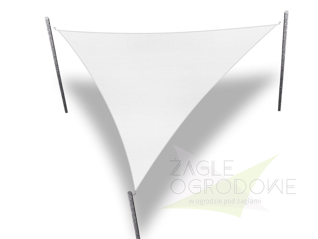 Toldo vela triangular de jardín en color blanco con postes de montaje