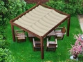 Vela ombreggiante retrattile Premium impermeabile 2,5x3 m montata su una pergola in legno sopra mobili da giardino