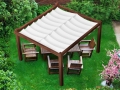 Vela ombreggiante impermeabile avvolgibile Premium 2,5x3 m su pergola in legno sopra set di mobili da giardino