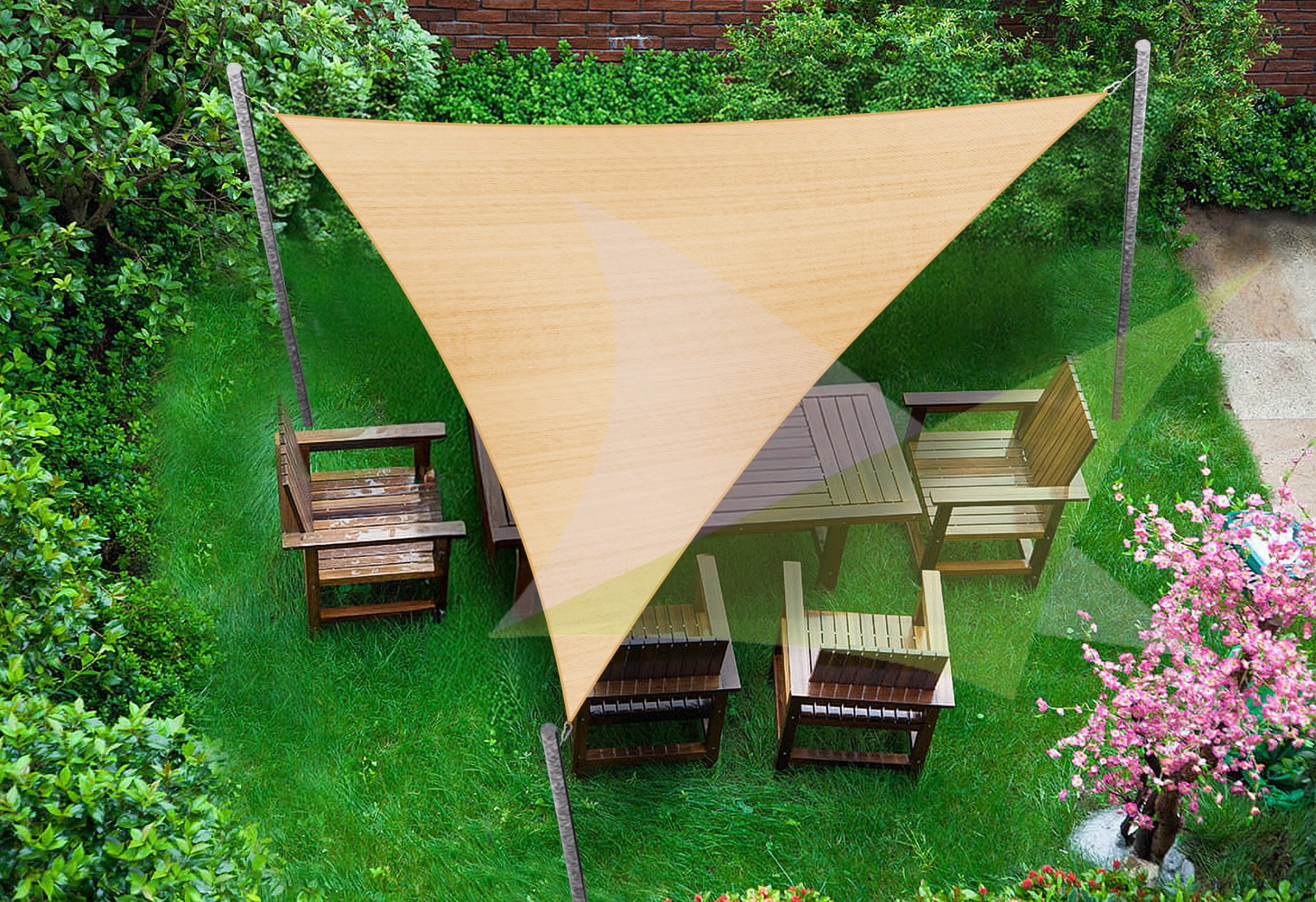 Voile D'ombrage Triangulaire 3x3x3m - Imperméable Et Coupe-vent Avec Cordes, Pour Jardin Et Terrasse (Jaune Clair)