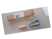 Reparaturset für Sonnensegel mit Band, Karabiner und Faden auf beige Sun Shade Stoff
