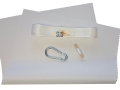 Reparaturset für Sonnensegel mit weißem Stoff, Klebeband, Karabiner und Nadel mit Faden