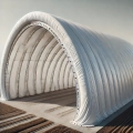 Bâche blanche sur mesure pour hangar en arche, protégeant l'intérieur de la structure contre les intempéries