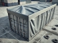Grijze containerzeil op maat dat de bovenkant en zijkanten van een grote metalen transportcontainer bedekt