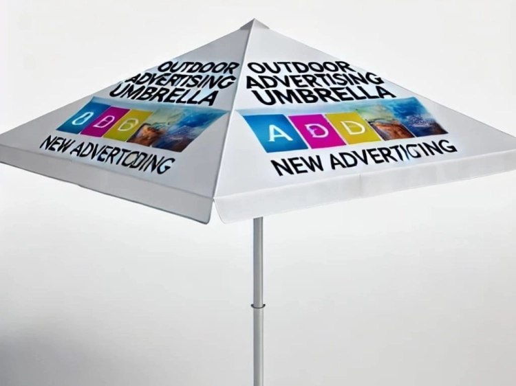 Biały parasol reklamowy z nadrukiem Outdoor Advertising Umbrella na eventy i kampanie promocyjne