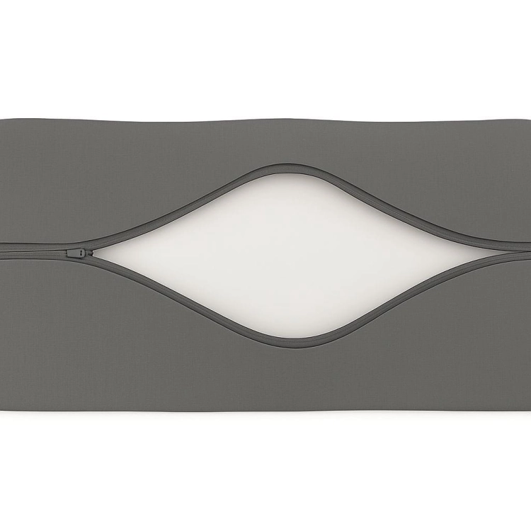 Housse de coussin de jardin grise imperméable avec fermeture éclair visible et rembourrage blanc à l'intérieur