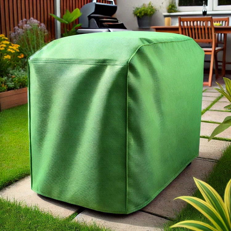 Housse de protection verte sur mesure pour meubles de jardin, protégeant contre la pluie et le soleil sur la terrasse