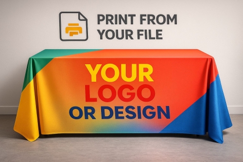 Gekleurd reclametafelkleed met eigen opdruk, vlekbestendige stof voor conferentie- of tentoonstellingstafels