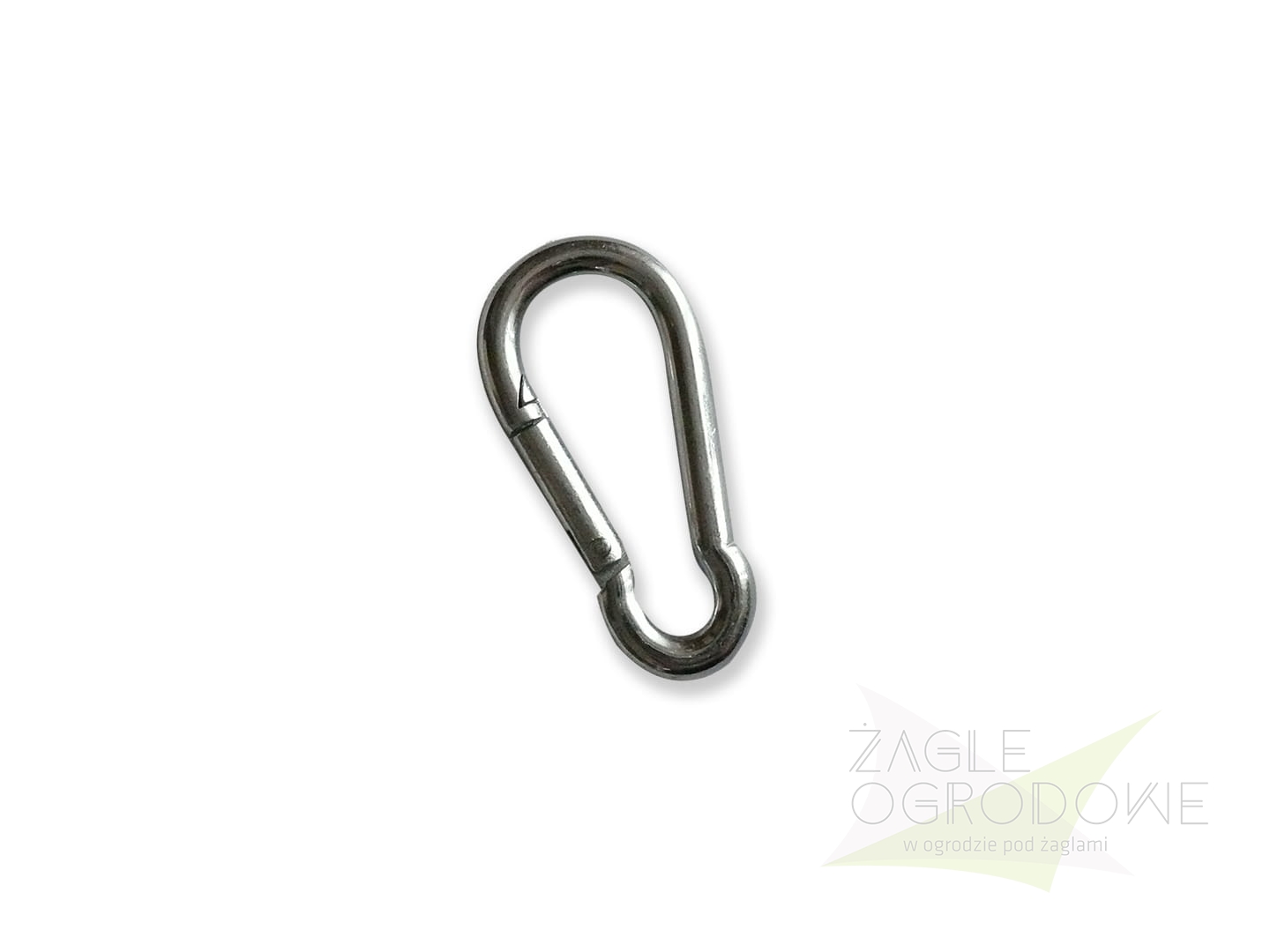 Mousqueton métallique argenté pour le montage de sangles pare-soleil de tonnelle sur fond blanc