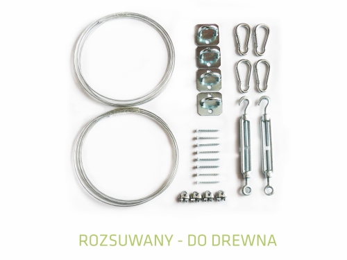 Kit de montaje para toldo vela retráctil en estructuras de madera con cables de acero y herrajes