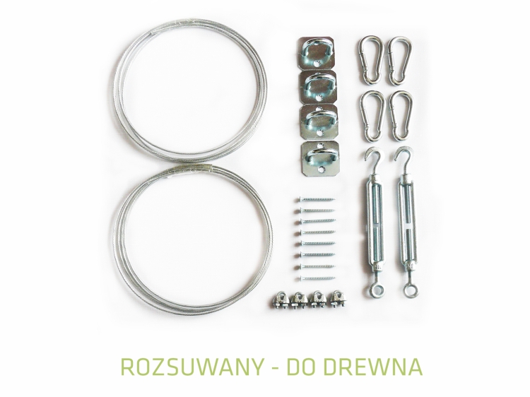 Kit de montaje para toldo vela retráctil en estructuras de madera con cables de acero y herrajes