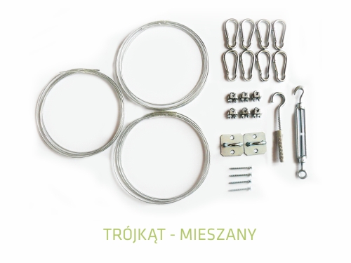 Kit de montaje mixto para toldos vela triangulares con cuerdas, mosquetones y tensores
