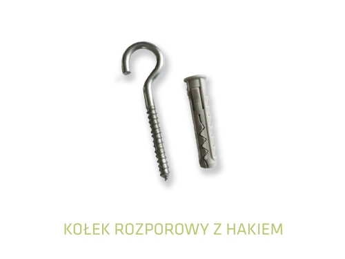 Väggplugg med takkrok i metall på vit bakgrund